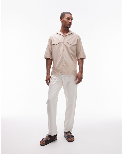 Topman Natural Short Sleeve Double Pocket Shirt for men
