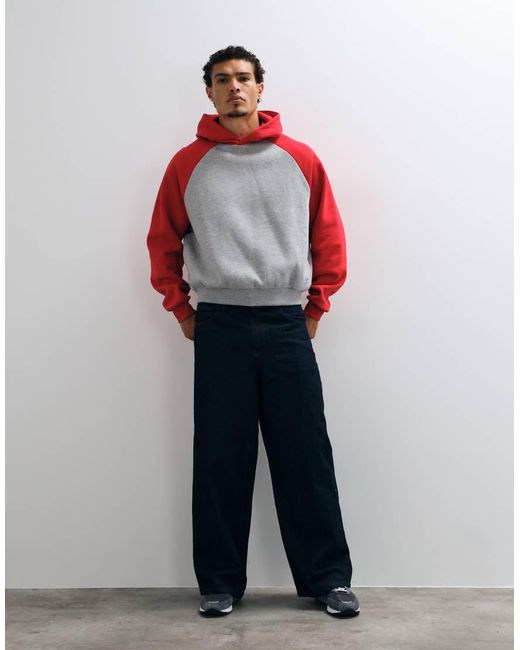 Collusion Red Boxy Raglan Hoodie for men