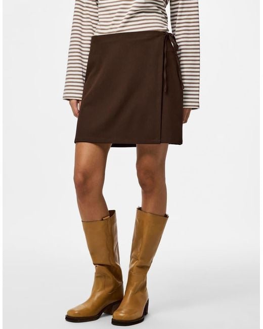 Pieces Brown Wrap Skirt