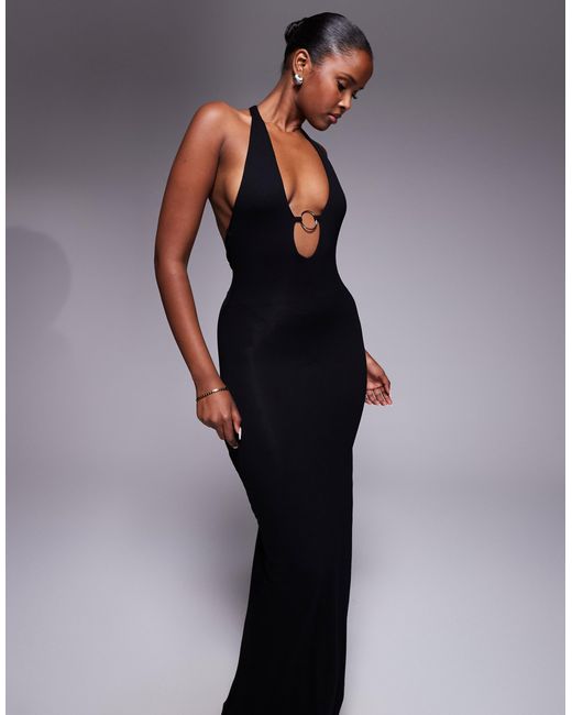 ASOS Blue Hardware Plunge Maxi Dress With Ruched Back