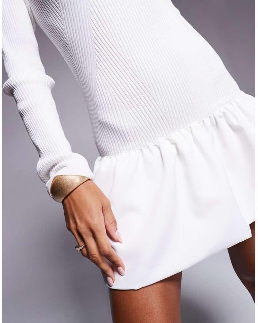 ASOS Purple Knitted Mini Dress With Woven Frill Peplum Hem