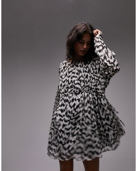 TOPSHOP Oversized Gathered Channel Waisted Printed Mini Dress in