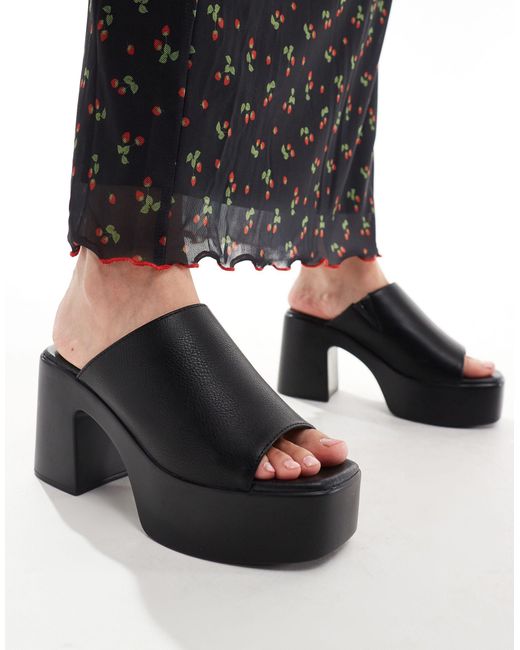 Truffle Collection Black Chunky Heel Mules