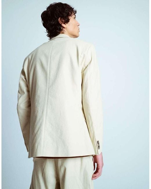 Topman Natural Double Breasted Linen Blend Blazer for men