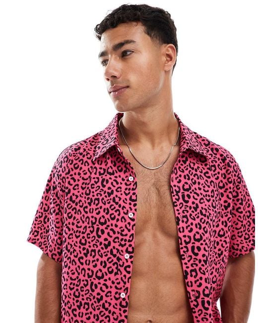 OOSC Red Leopard Short Sleeve Shirt for men
