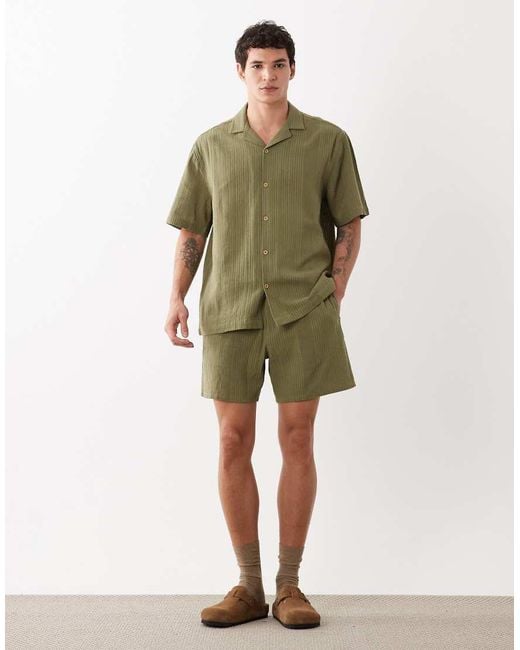 ASOS Green Co-ord Relaxed Revere Shirt With Stripe Jacquard for men