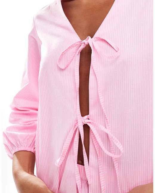 Luna Pink Tie Pyjama Top