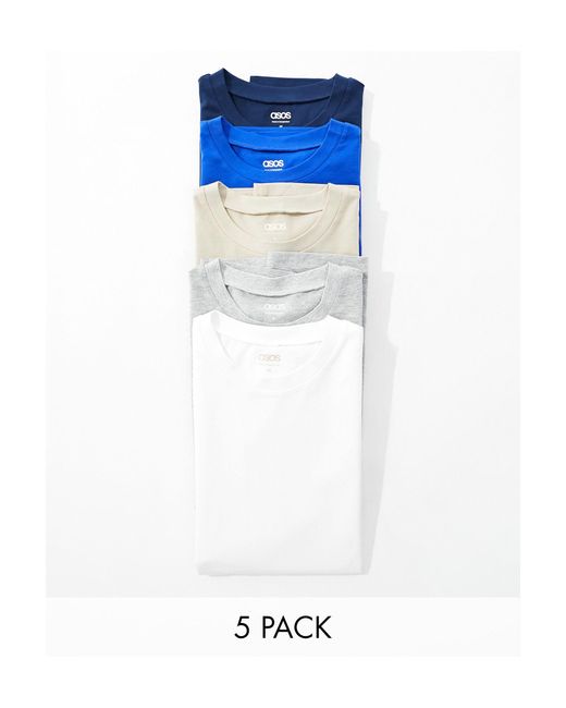 ASOS Blue 5 Pack Relaxed Fit T-shirt for men