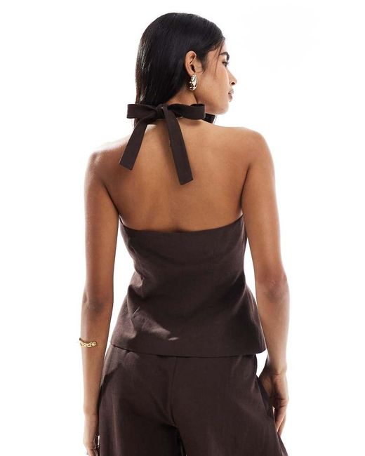 ASOS Black Linen Blend Tailored Halter Top