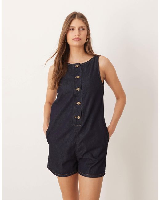 ASOS Blue Denim Button Front Romper