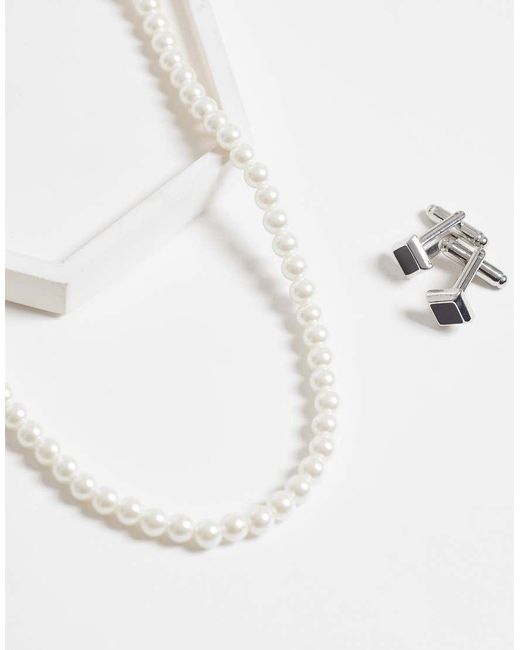 ASOS White Short 6mm Glass Faux Pearl Necklace for men