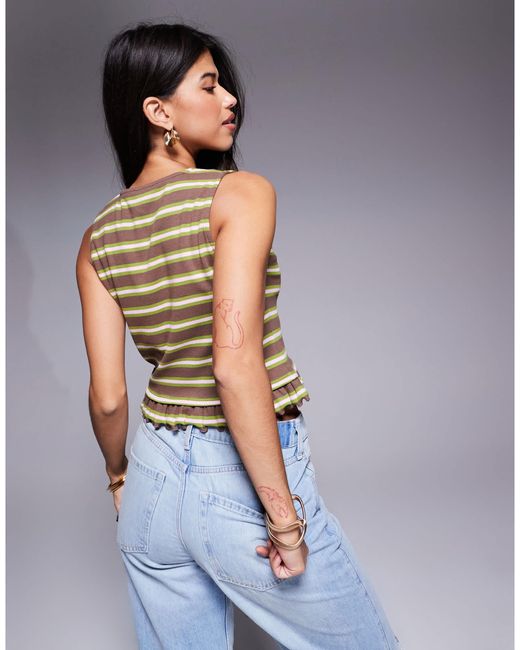 ASOS Brown Stripe Ruffle Sleeveless Boxy Top