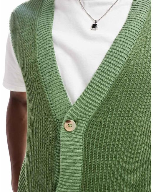 ASOS Green Knitted Button Through Sleeveless Cardigan for men