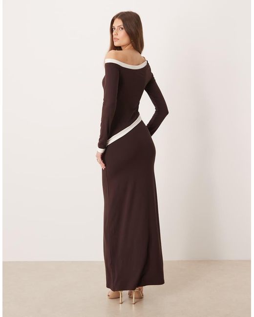 ASOS Brown Double Layer Detailing Slinky Asymmetric Maxi Dress