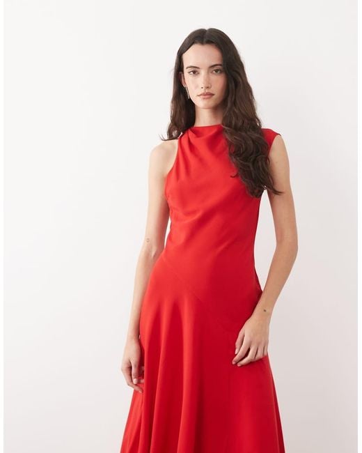 Mango Red Sleeveless Asymmetric Hem Maxi Dress