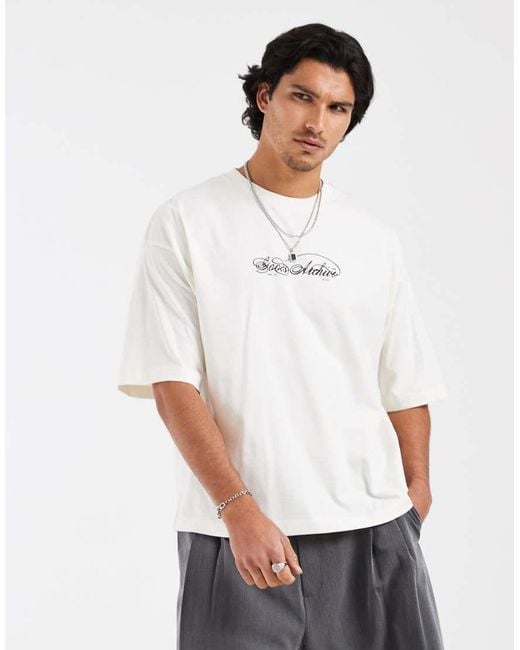 ASOS White Boxy Oversized T-shirt With Text Graphic for men