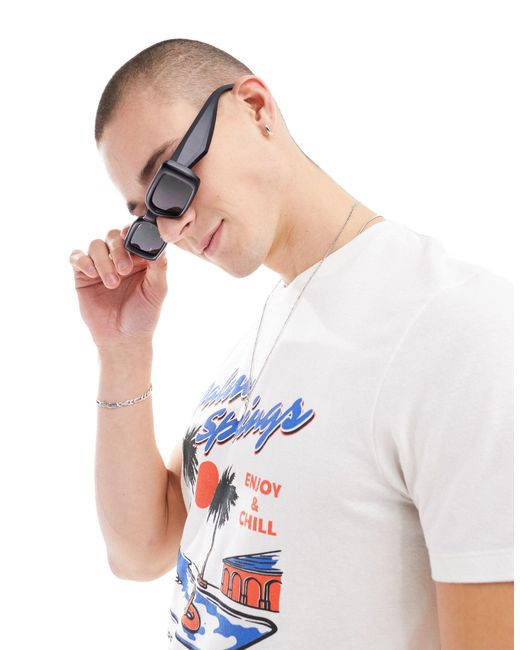 ASOS White Chunky Rectangle Sunglasses With Bubble Frames for men