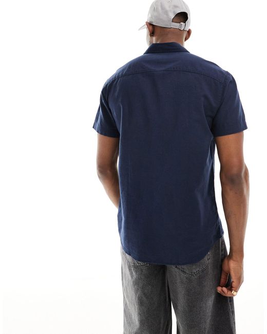 Jack & Jones Blue Short Sleeve Linen Shirt for men