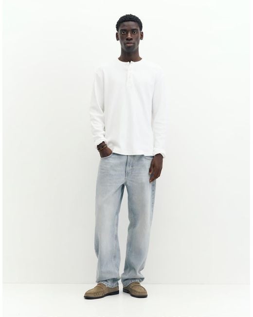 Pull&Bear White Waffle-knit Long Sleeve T-shirt for men