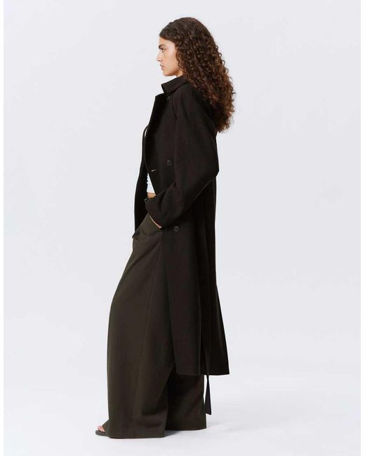 Weekday Black Kia Wool Blend Oversized Coat With Tie Waist Detail