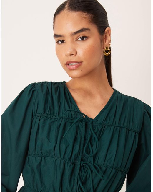 Y.A.S Green Tie Front Long Sleeve Mini Dress