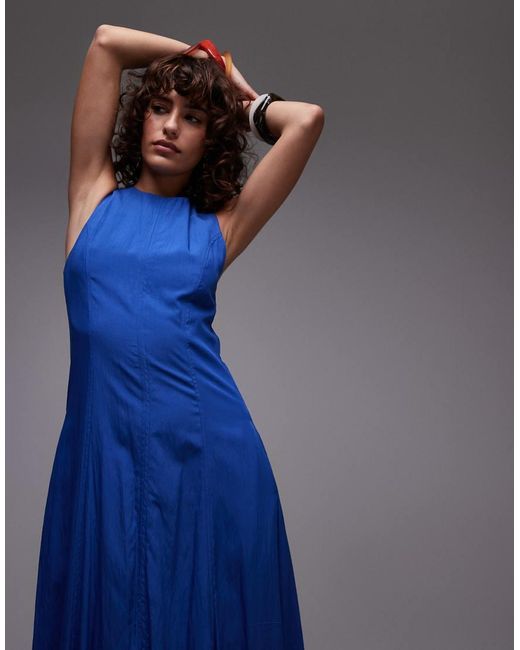 Vestido Midi Con Bajo Caído De Mango de color Blue