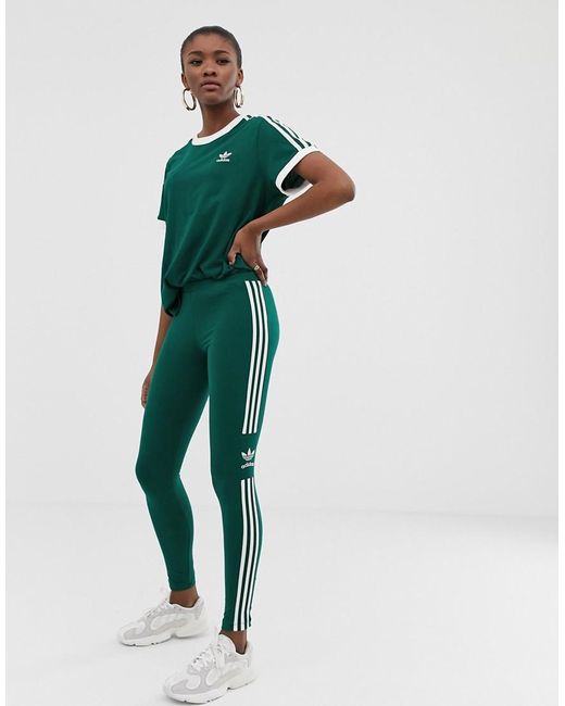 Adidas Originals Adicolor - Legging Met Trefoil In Drie Strepen In Groen in het Green