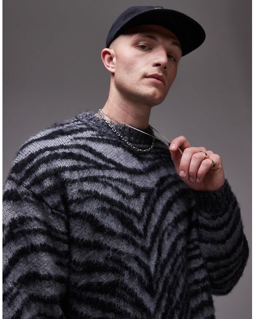 Topman Gray Relaxed Fit Jumper for men