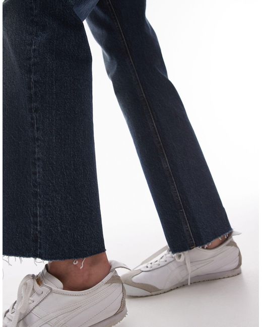 TOPSHOP Blue Cropped Mid Rise Straight Jeans With Raw Hems