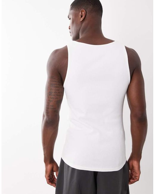 ASOS White Muscle Fit Ribbed Tank With Mid Scoop for men