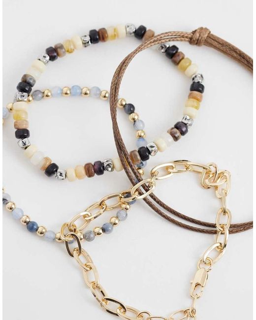 ASOS White 4 Pack Beaded Rope And Chain Bracelets for men