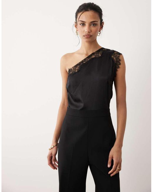 Mango White One Shoulder Jumpsuit With Lace Detail