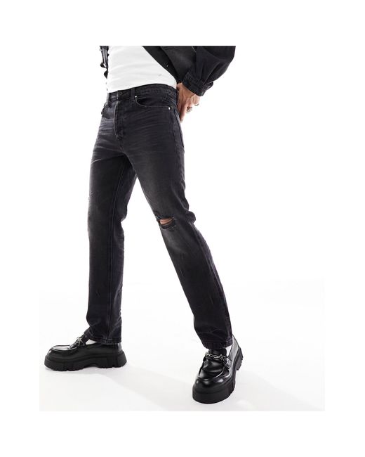 ASOS Black Straight Leg Jeans With Knee Rip for men