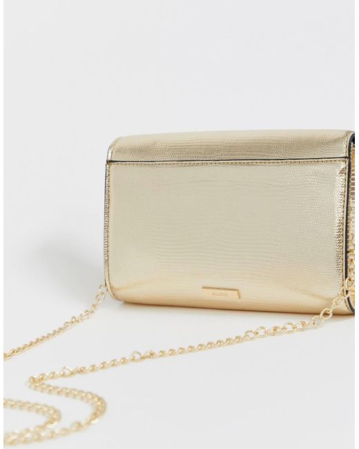 Aldo Leather Guriava Clutch Bag With Chain In Gold Metallic