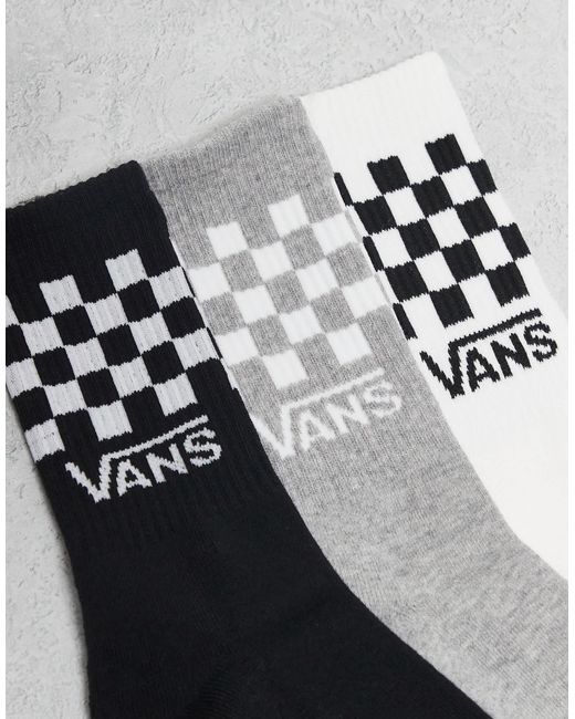 Vans White 3-pack Classic Check Crew Socks