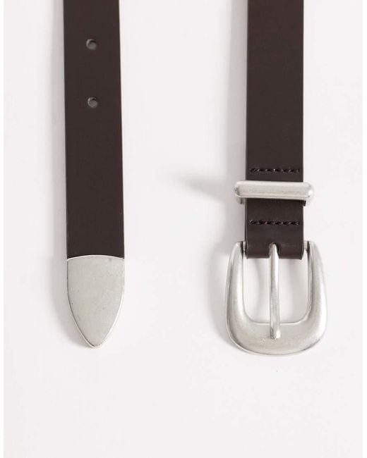ASOS Gray Faux Leather Skinny Belt With Curve Buckle And Metal Tip for men
