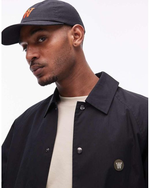 DOUBLE A by WOOD WOOD Blue 100% Cotton Standard Contrast Logo Cap for men