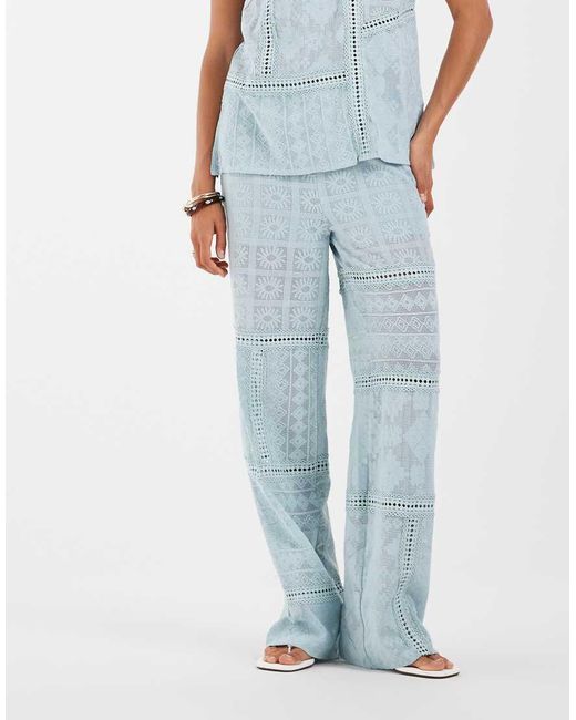 Object Gehaakte En Kanten Broek Met Patchwork in het Blue