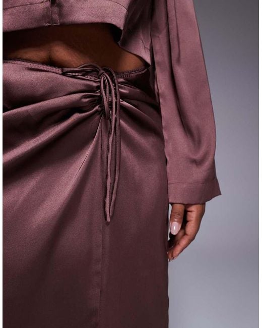 ASOS Brown Asos Design Curve Ruched Detail Satin Co-Ord Maxi Skirt