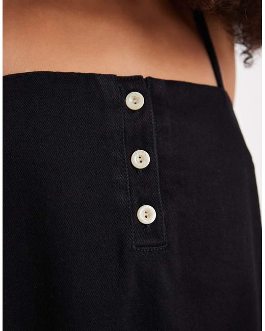 ASOS Black Denim Cami Mini Dress With Button Detail
