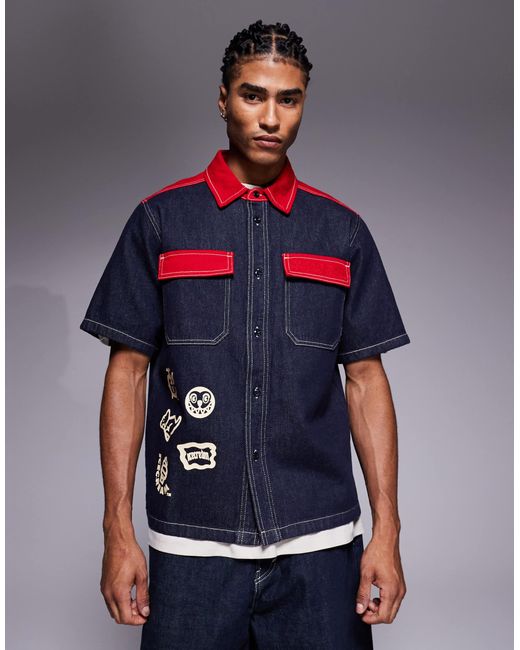 ICECREAM – industriell gefertigtes, kurzärmliges hemd im workwear-stil aus denim in Blue für Herren