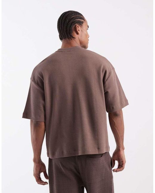 ASOS Brown Boxy Oversized T-shirt With Henley Neck for men