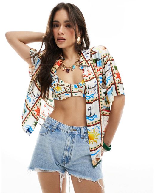 WeWoreWhat Blue Beach Scene Button Up Dad Shirt Co-ord