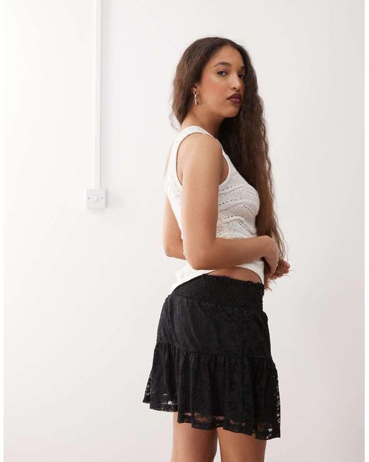 Noisy May Natural Tiered Lace Mini Skirt