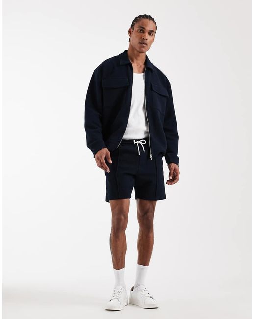 ASOS Blue Slim Herringbone Textured Co-ord Jersey Short for men