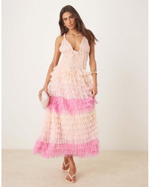 knee length dresses for ladies Draped satin corset midi dress light pink S089X290 – RASARIO main image 1