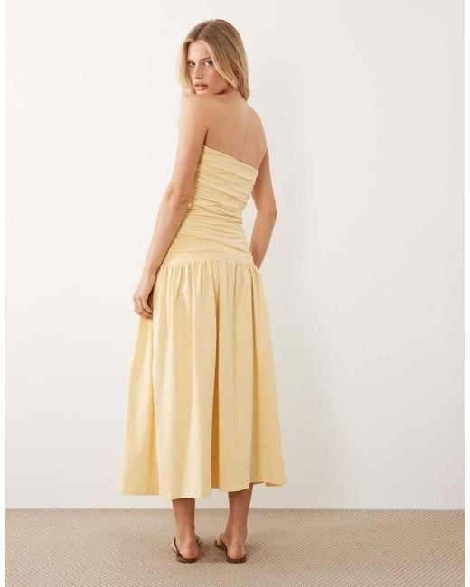 ASOS Natural Ruched Bandeau With Dropped Waist Maxi Dress