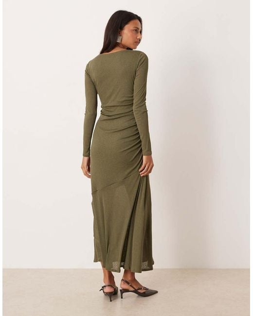 Nobody's Child Green Tallulah Jersey Ruched Long Sleeved Midi Dress