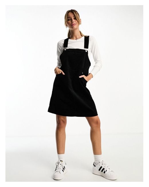 Monki Black Cord Mini Dungaree Dress