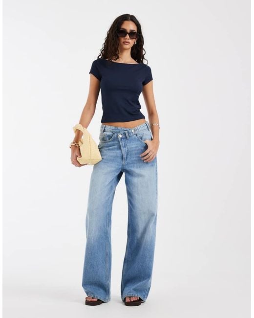 Hollister Blue Seamless Slash Neck Top